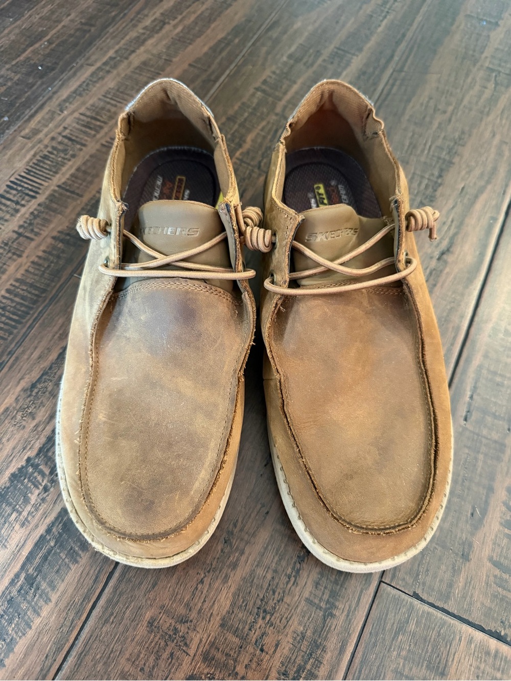 Skechers Men’s Tan Brown Leather Casual Moccasin-Style Shoes